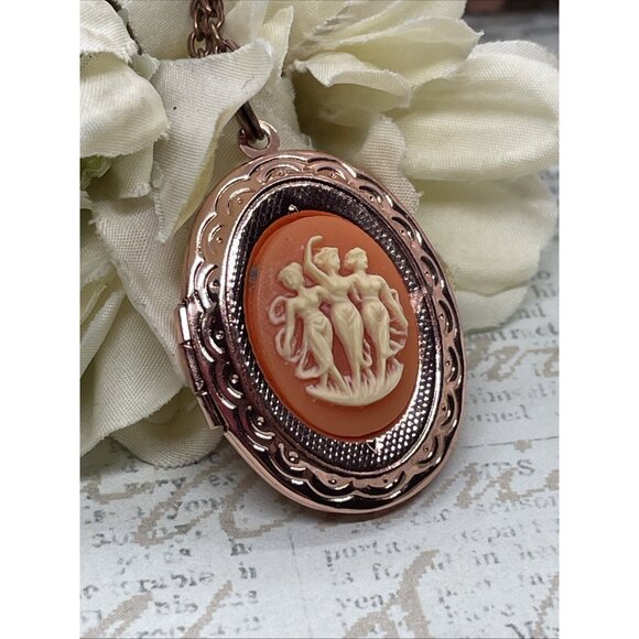 Rose Gold Brass 3 Graces Muses Muse Dancer New Locket Necklace Pendant  Wedding - Picture 1 of 14